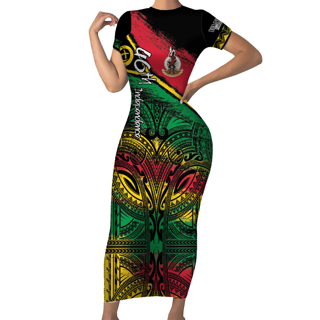 Vanuatu 46th Year Anniversary Family Matching Short Sleeve Bodycon Dress and Hawaiian Shirt Vintage Grunge Vanuatu Flag Heritage