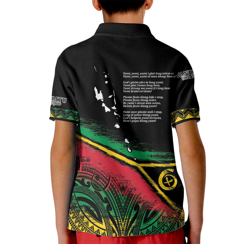 Vanuatu 46th Year Anniversary Kid Polo Shirt Vintage Grunge Vanuatu Flag Heritage