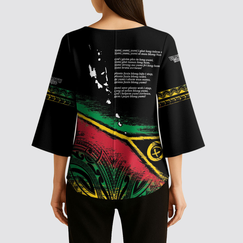 Vanuatu 46th Year Anniversary Kimono Sleeve Blouse Vintage Grunge Vanuatu Flag Heritage