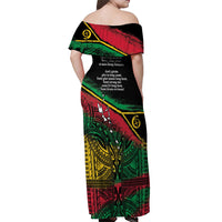 Vanuatu 46th Year Anniversary Off Shoulder Maxi Dress Vintage Grunge Vanuatu Flag Heritage LT9 - Polynesian Pride