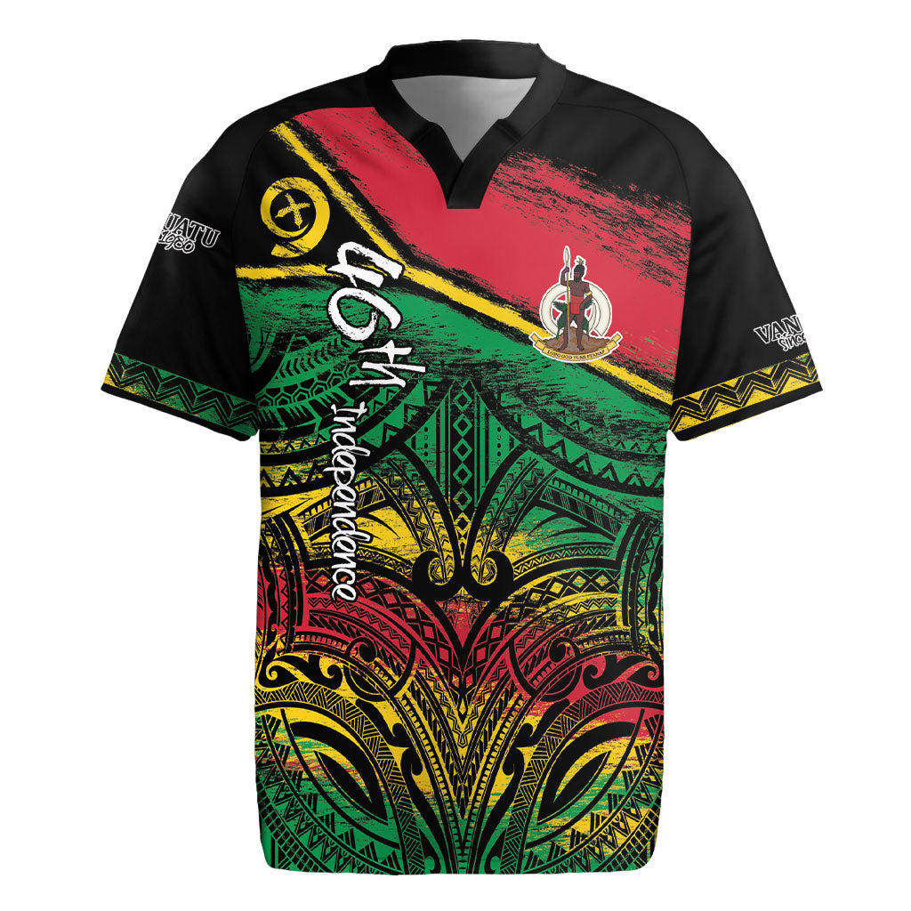 Vanuatu 46th Year Anniversary Rugby Jersey Vintage Grunge Vanuatu Flag Heritage