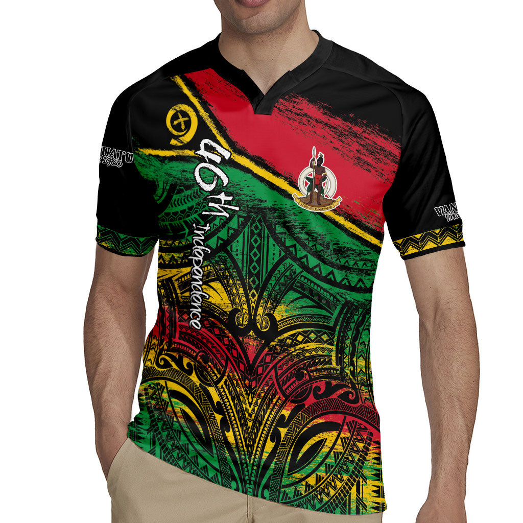 Vanuatu 46th Year Anniversary Rugby Jersey Vintage Grunge Vanuatu Flag Heritage LT9 - Polynesian Pride