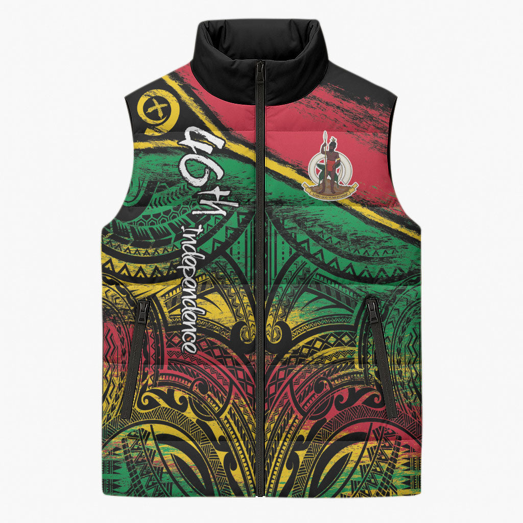 Vanuatu 46th Year Anniversary Sleeveless Puffer Jacket Vintage Grunge Vanuatu Flag Heritage