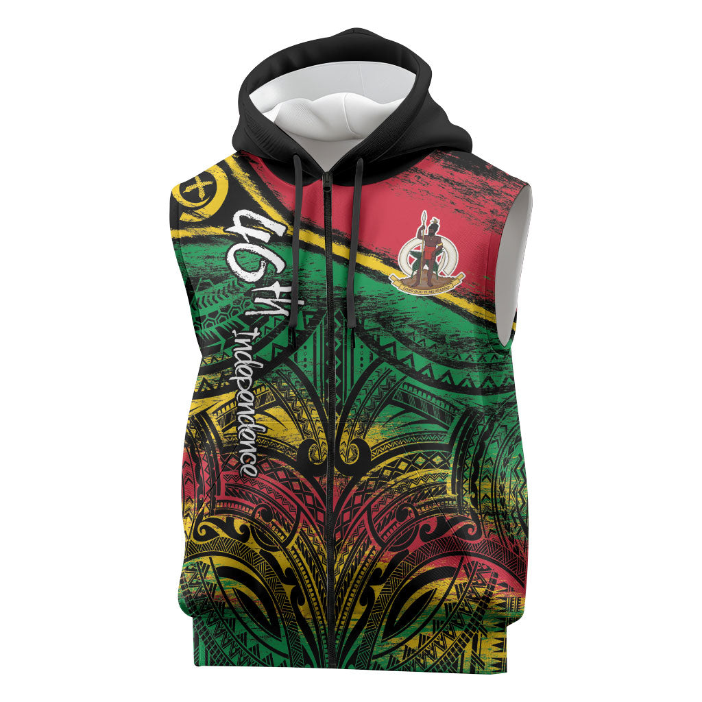 Vanuatu 46th Year Anniversary Sleeveless Zip Hoodie Vintage Grunge Vanuatu Flag Heritage