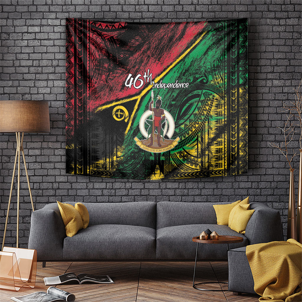 Vanuatu 46th Year Anniversary Tapestry Vintage Grunge Vanuatu Flag Heritage