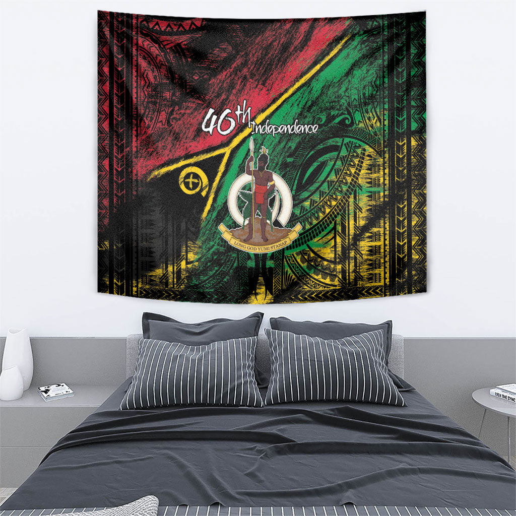 Vanuatu 46th Year Anniversary Tapestry Vintage Grunge Vanuatu Flag Heritage