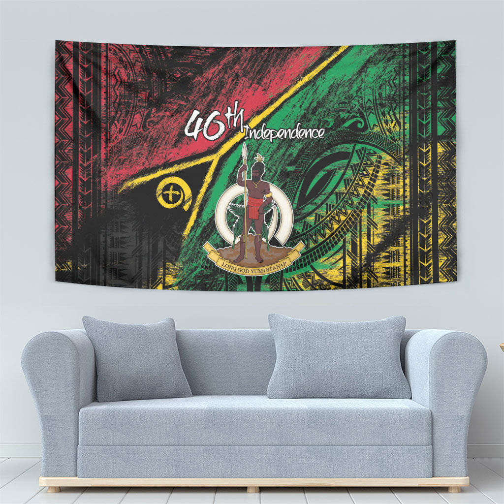 Vanuatu 46th Year Anniversary Tapestry Vintage Grunge Vanuatu Flag Heritage