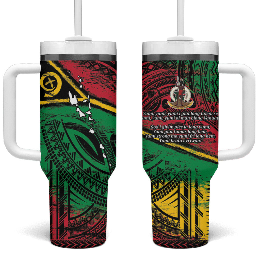 Vanuatu 46th Year Anniversary Tumbler With Handle Vintage Grunge Vanuatu Flag Heritage