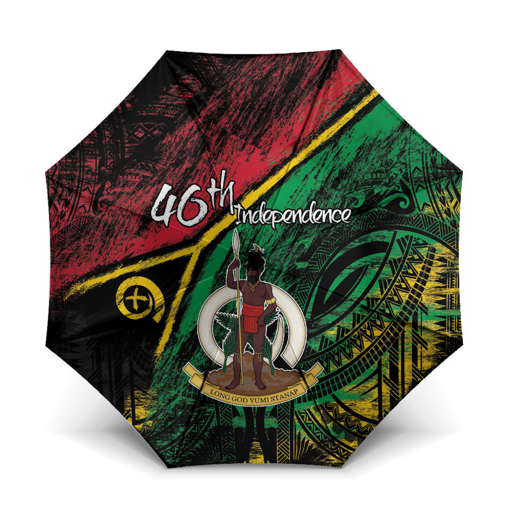 Vanuatu 46th Year Anniversary Umbrella Vintage Grunge Vanuatu Flag Heritage LT9 One Size Folded 11.42 inch Opened Diameter 37.4 inch Black - Polynesian Pride