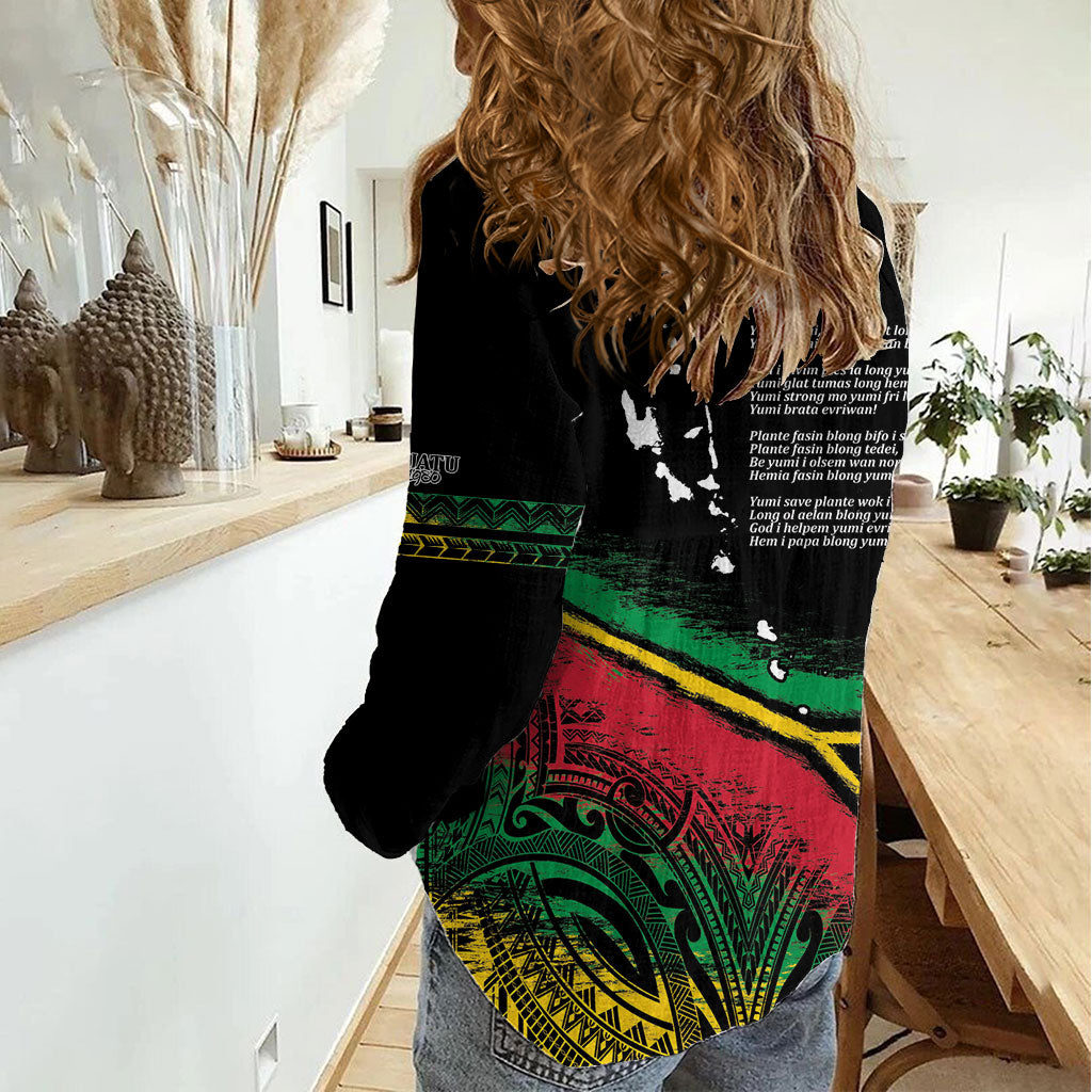 Vanuatu 46th Year Anniversary Women Casual Shirt Vintage Grunge Vanuatu Flag Heritage
