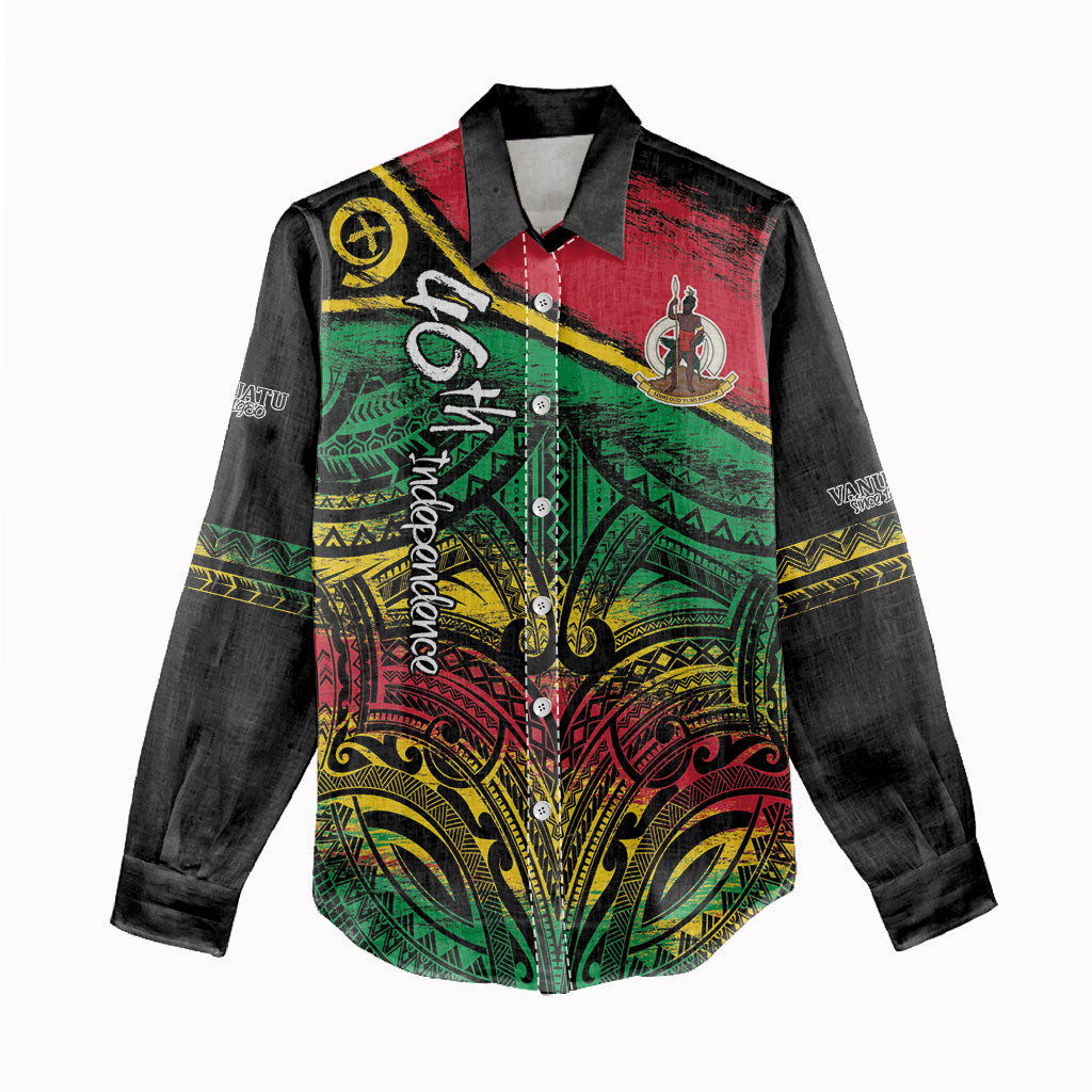 Vanuatu 46th Year Anniversary Women Casual Shirt Vintage Grunge Vanuatu Flag Heritage