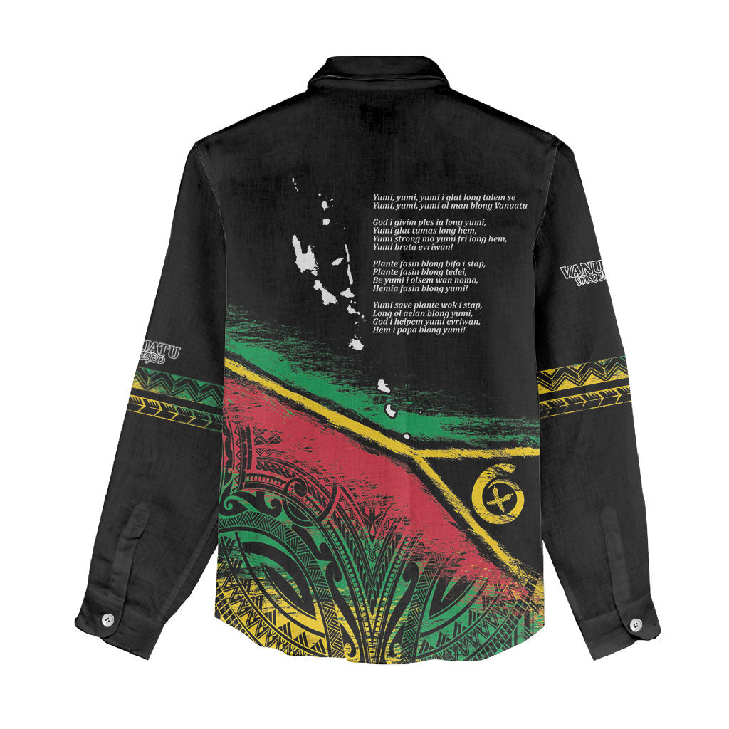 Vanuatu 46th Year Anniversary Women Casual Shirt Vintage Grunge Vanuatu Flag Heritage
