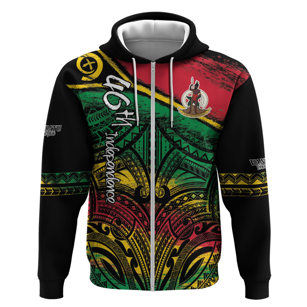 Vanuatu 46th Year Anniversary Zip Hoodie Vintage Grunge Vanuatu Flag Heritage