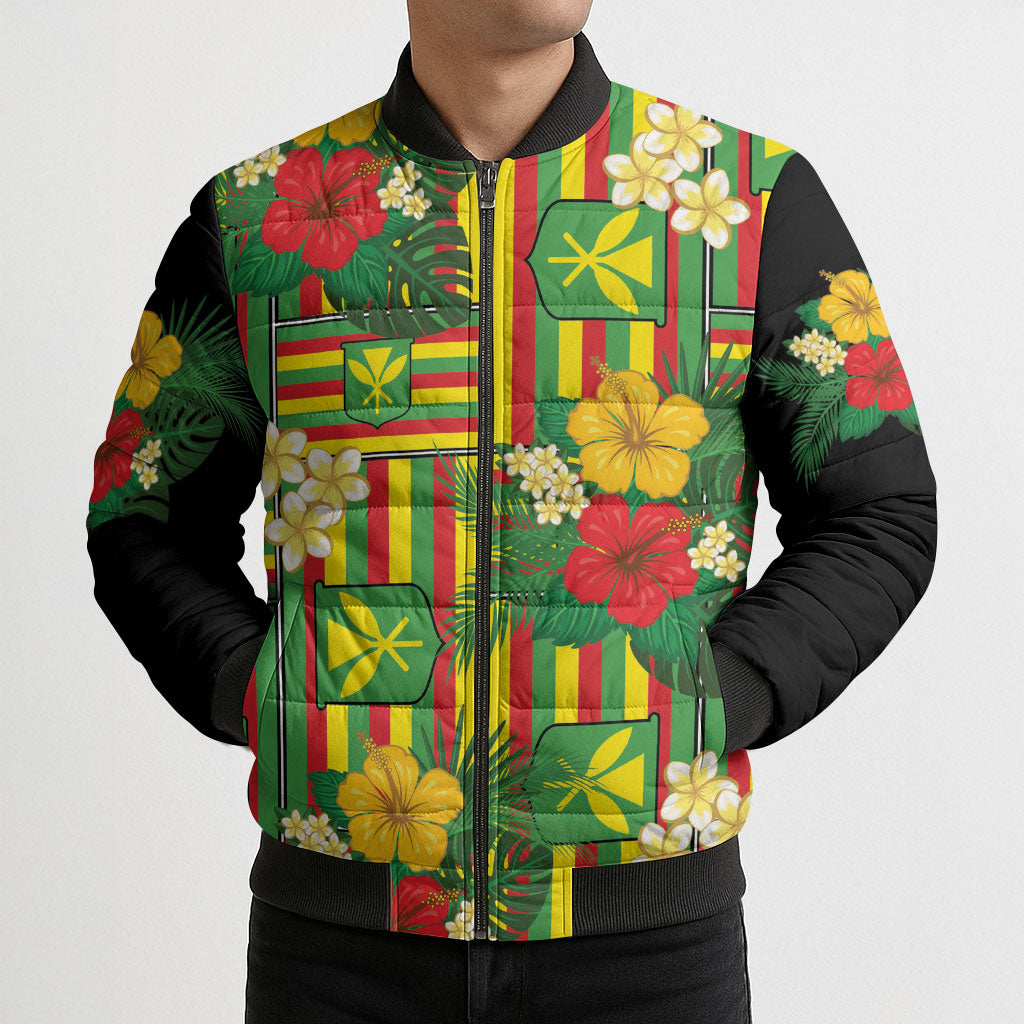 Hawaii Kanaka Maoli Hibiscus Bomber Puffer Jacket Hawaiian Flag Motif