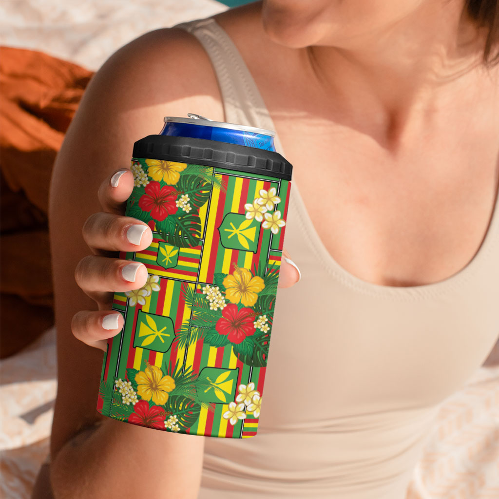 Hawaii Kanaka Maoli Hibiscus 4 in 1 Can Cooler Tumbler Hawaiian Flag Motif
