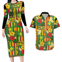 Hawaii Kanaka Maoli Hibiscus Couples Matching Long Sleeve Bodycon Dress and Hawaiian Shirt Hawaiian Flag Motif