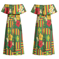 Hawaii Kanaka Maoli Hibiscus Couples Matching Off Shoulder Maxi Dress and Hawaiian Shirt Hawaiian Flag Motif LT9 - Polynesian Pride