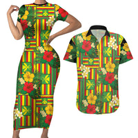 Hawaii Kanaka Maoli Hibiscus Couples Matching Short Sleeve Bodycon Dress and Hawaiian Shirt Hawaiian Flag Motif