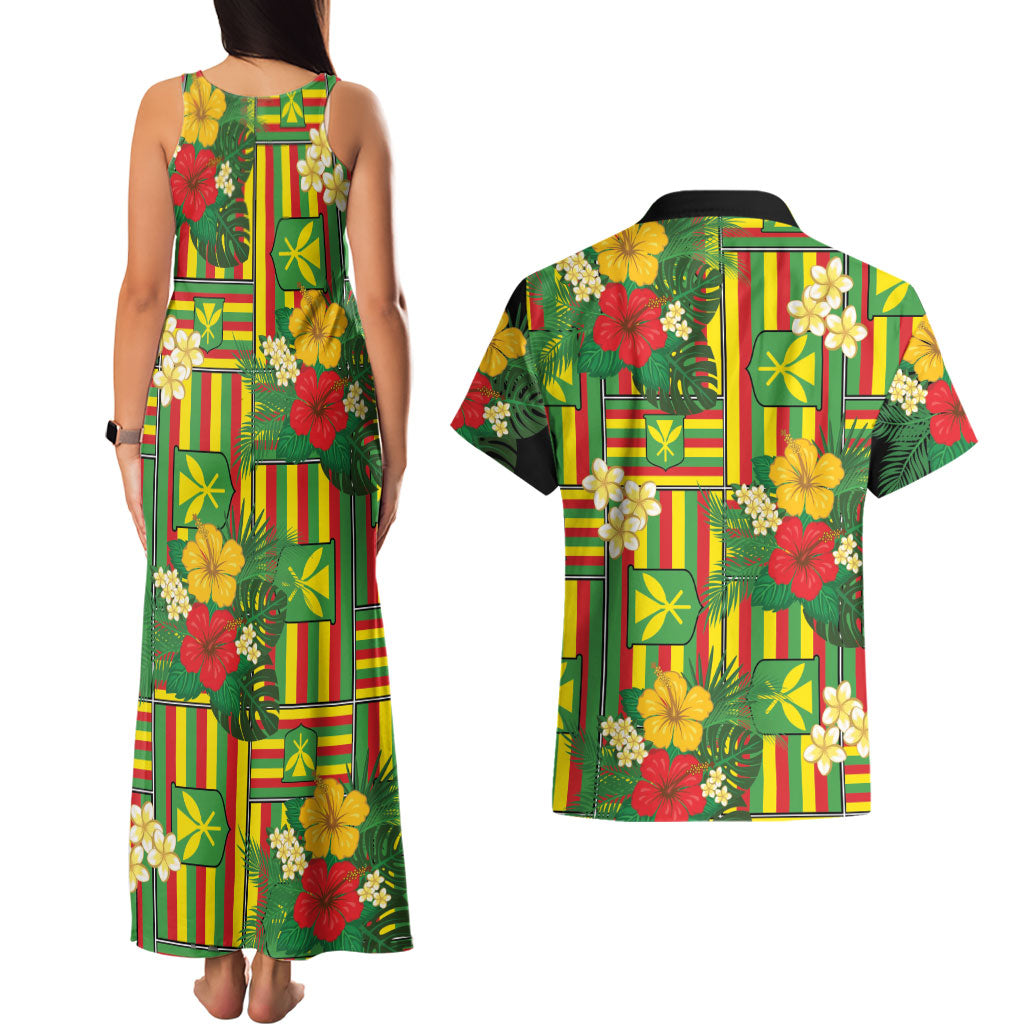 Hawaii Kanaka Maoli Hibiscus Couples Matching Tank Maxi Dress and Hawaiian Shirt Hawaiian Flag Motif