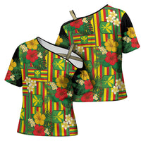 Hawaii Kanaka Maoli Hibiscus Cross Shoulder Shirt Hawaiian Flag Motif