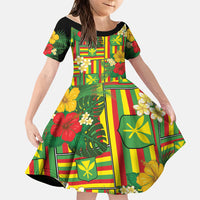 Hawaii Kanaka Maoli Hibiscus Family Matching Mermaid Dress and Hawaiian Shirt Hawaiian Flag Motif