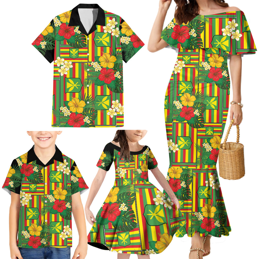Hawaii Kanaka Maoli Hibiscus Family Matching Mermaid Dress and Hawaiian Shirt Hawaiian Flag Motif