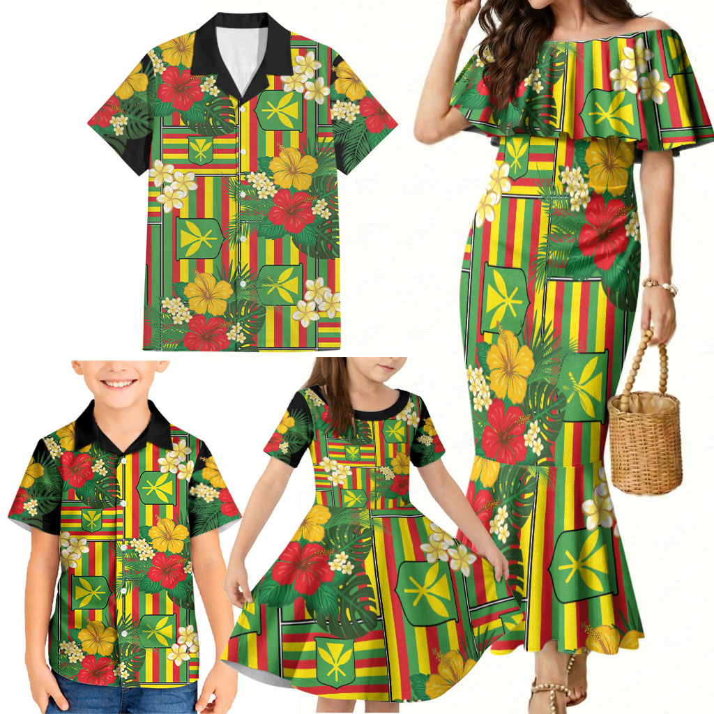 Hawaii Kanaka Maoli Hibiscus Family Matching Mermaid Dress and Hawaiian Shirt Hawaiian Flag Motif LT9 - Polynesian Pride