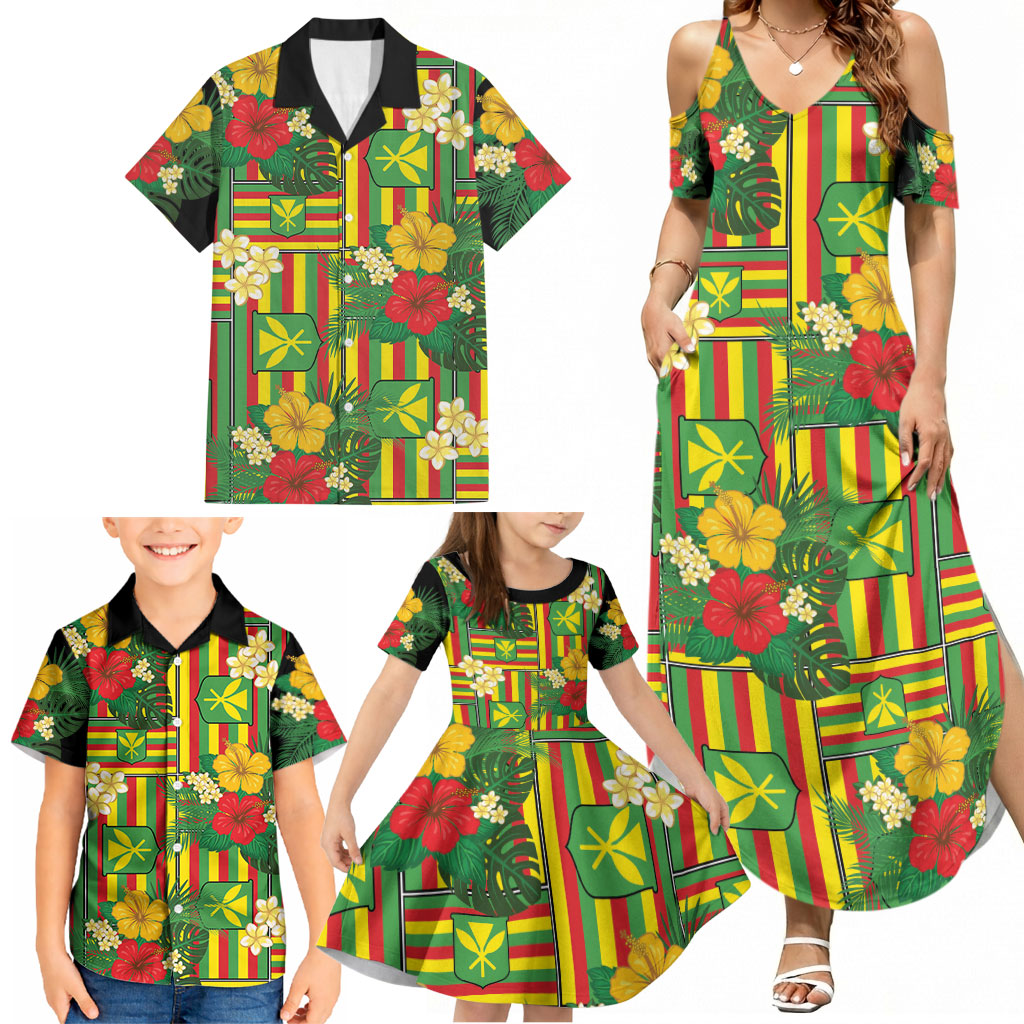 Hawaii Kanaka Maoli Hibiscus Family Matching Summer Maxi Dress and Hawaiian Shirt Hawaiian Flag Motif LT9 - Polynesian Pride