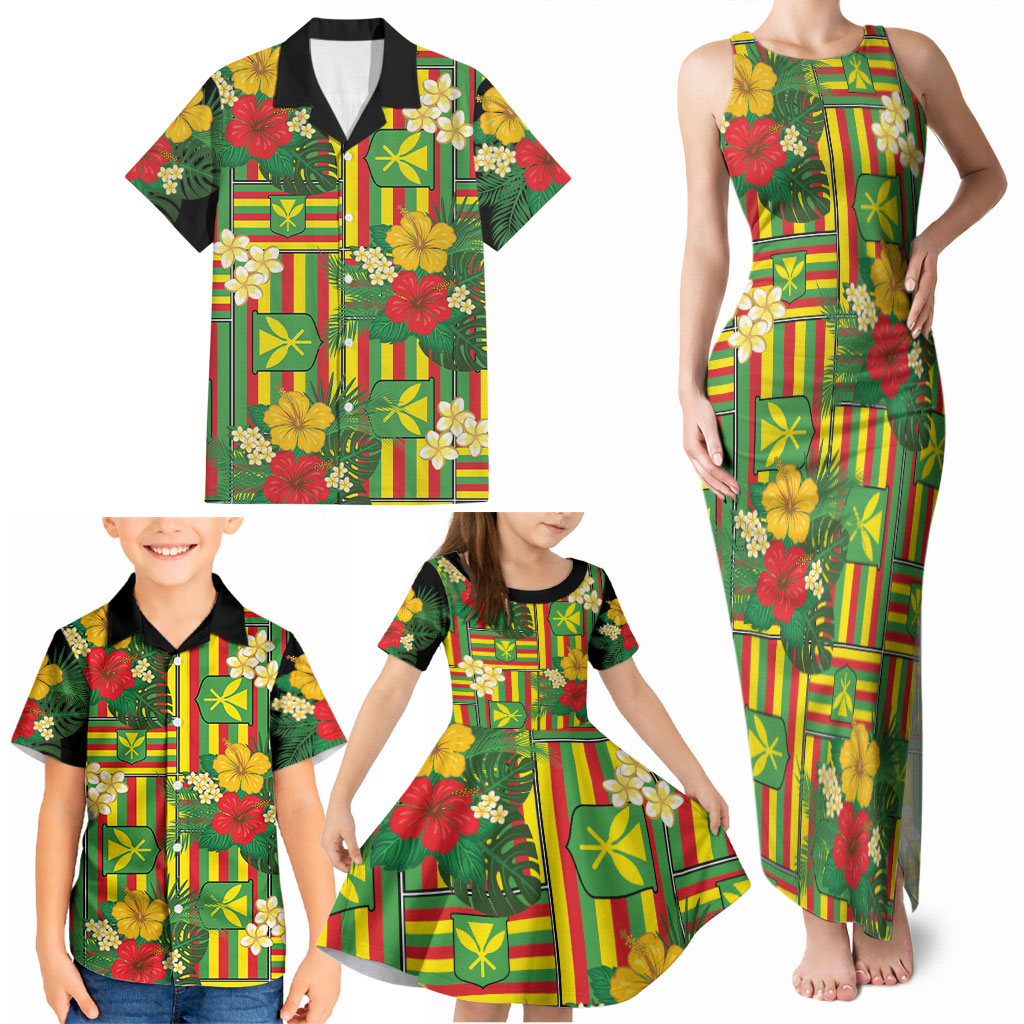Hawaii Kanaka Maoli Hibiscus Family Matching Tank Maxi Dress and Hawaiian Shirt Hawaiian Flag Motif LT9 - Polynesian Pride
