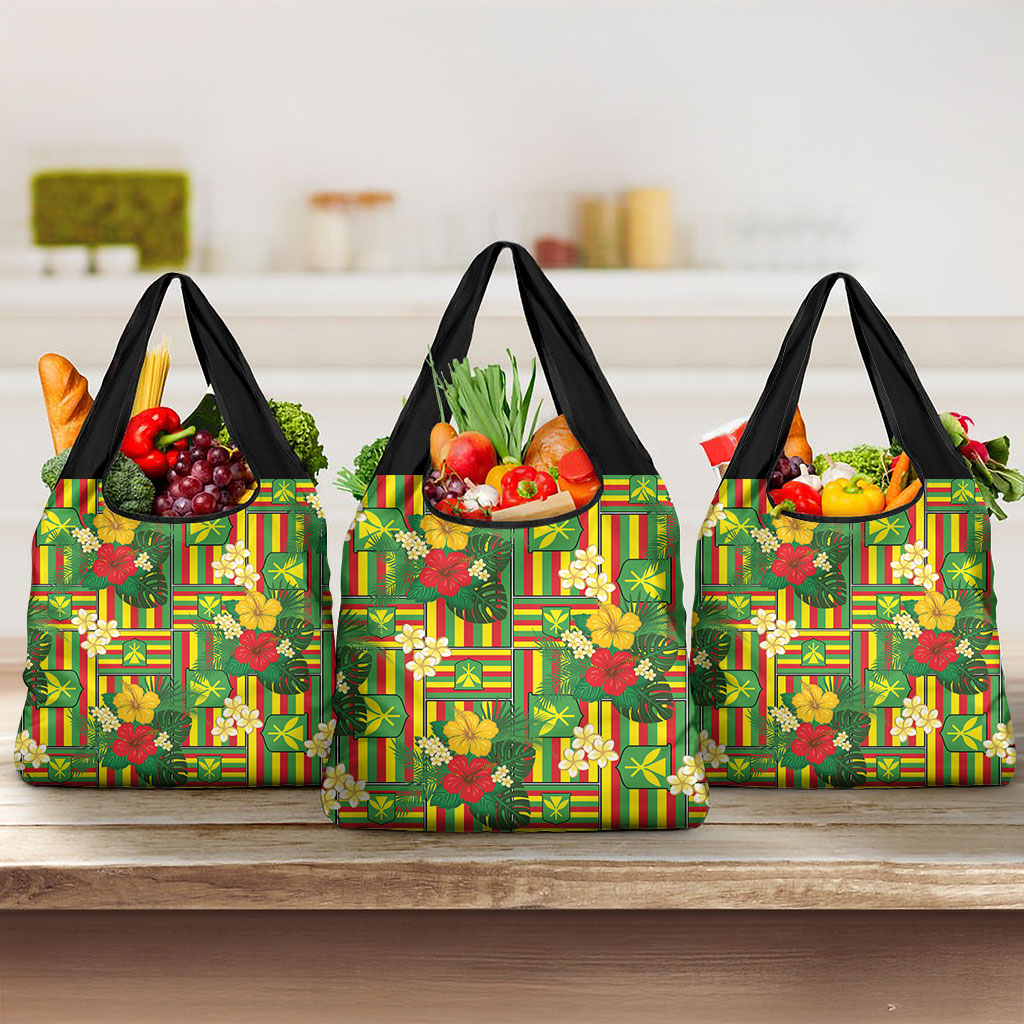 Hawaii Kanaka Maoli Hibiscus Grocery Bag Hawaiian Flag Motif