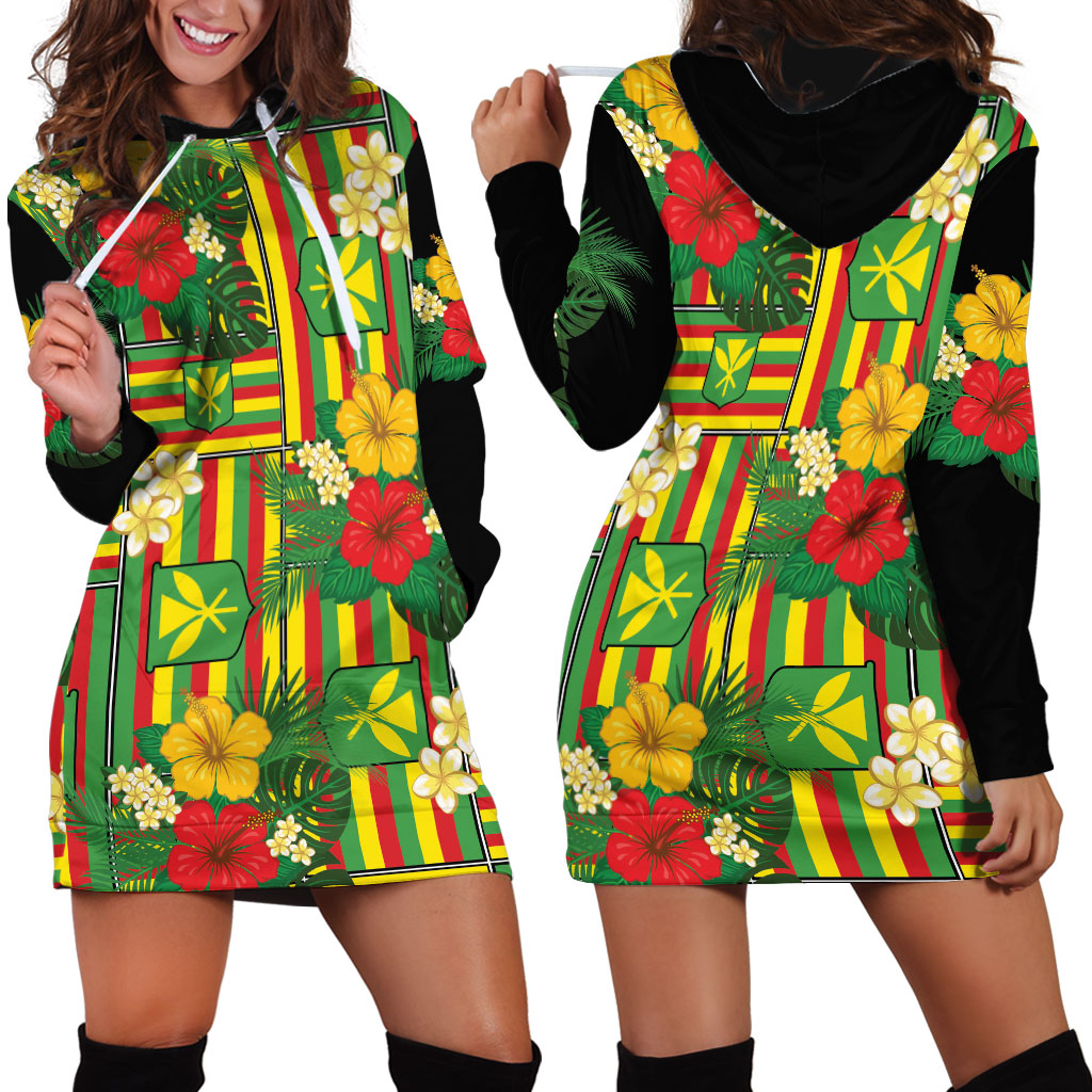 Hawaii Kanaka Maoli Hibiscus Hoodie Dress Hawaiian Flag Motif