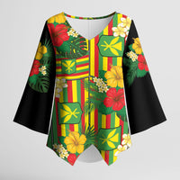Hawaii Kanaka Maoli Hibiscus Kimono Sleeve Blouse Hawaiian Flag Motif