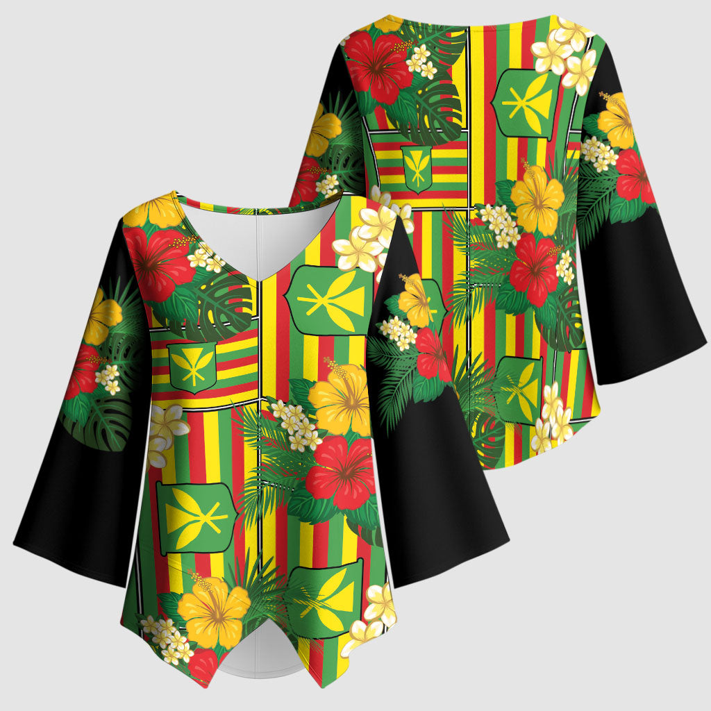 Hawaii Kanaka Maoli Hibiscus Kimono Sleeve Blouse Hawaiian Flag Motif