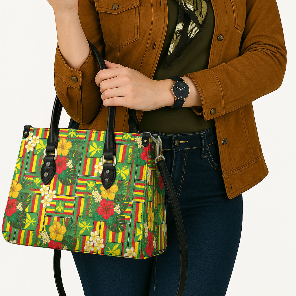 Hawaii Kanaka Maoli Hibiscus Leather Bag Hawaiian Flag Motif