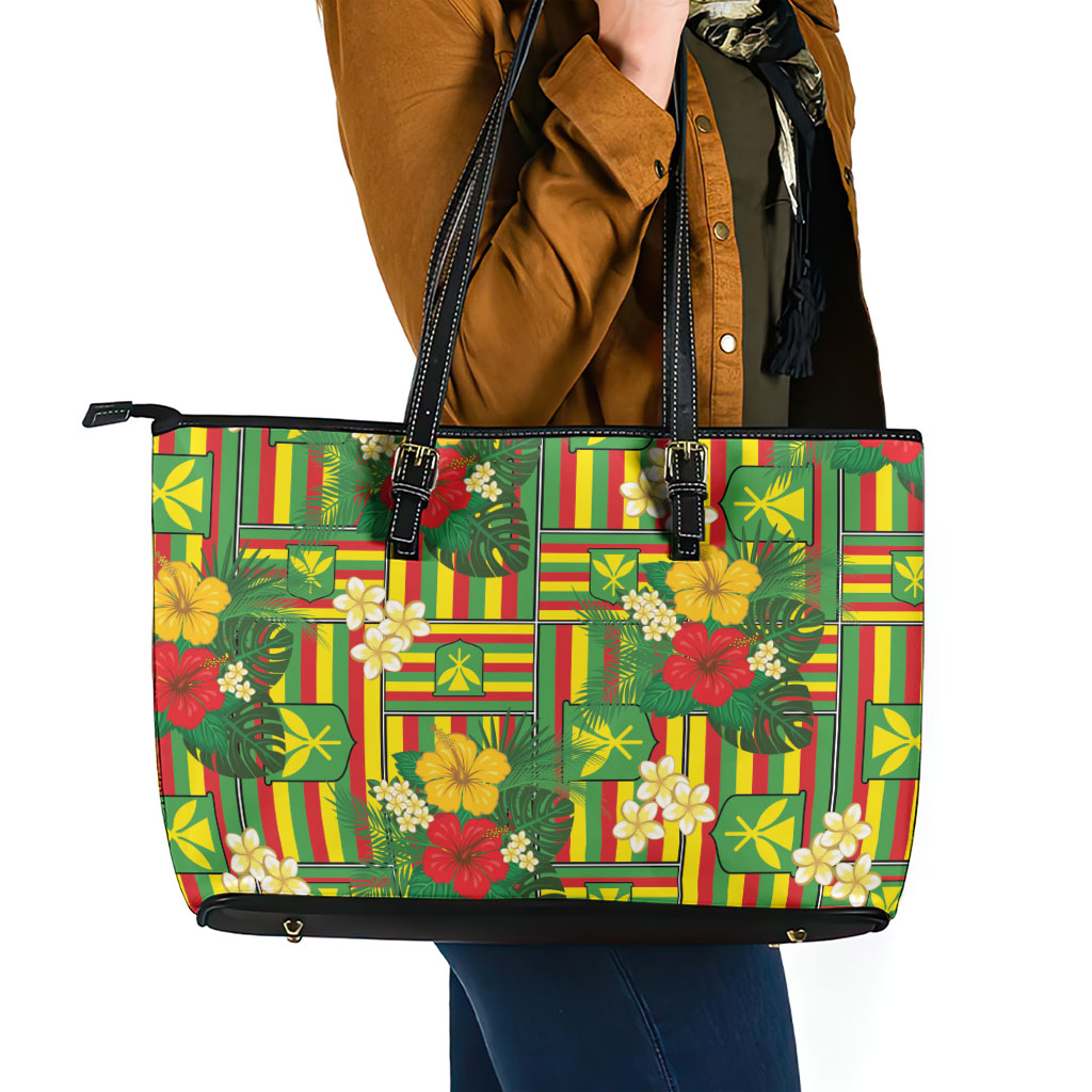 Hawaii Kanaka Maoli Hibiscus Leather Tote Bag Hawaiian Flag Motif