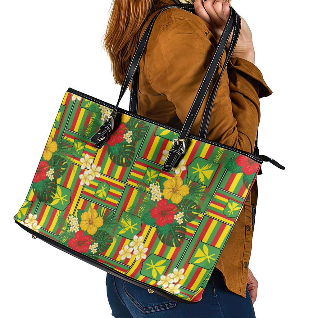 Hawaii Kanaka Maoli Hibiscus Leather Tote Bag Hawaiian Flag Motif