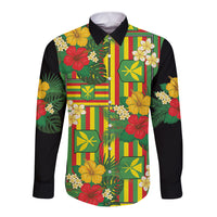 Hawaii Kanaka Maoli Hibiscus Long Sleeve Button Shirt Hawaiian Flag Motif