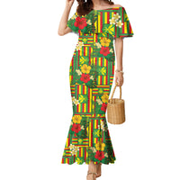 Hawaii Kanaka Maoli Hibiscus Mermaid Dress Hawaiian Flag Motif