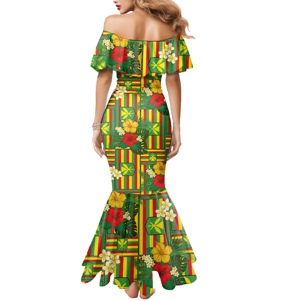 Hawaii Kanaka Maoli Hibiscus Mermaid Dress Hawaiian Flag Motif