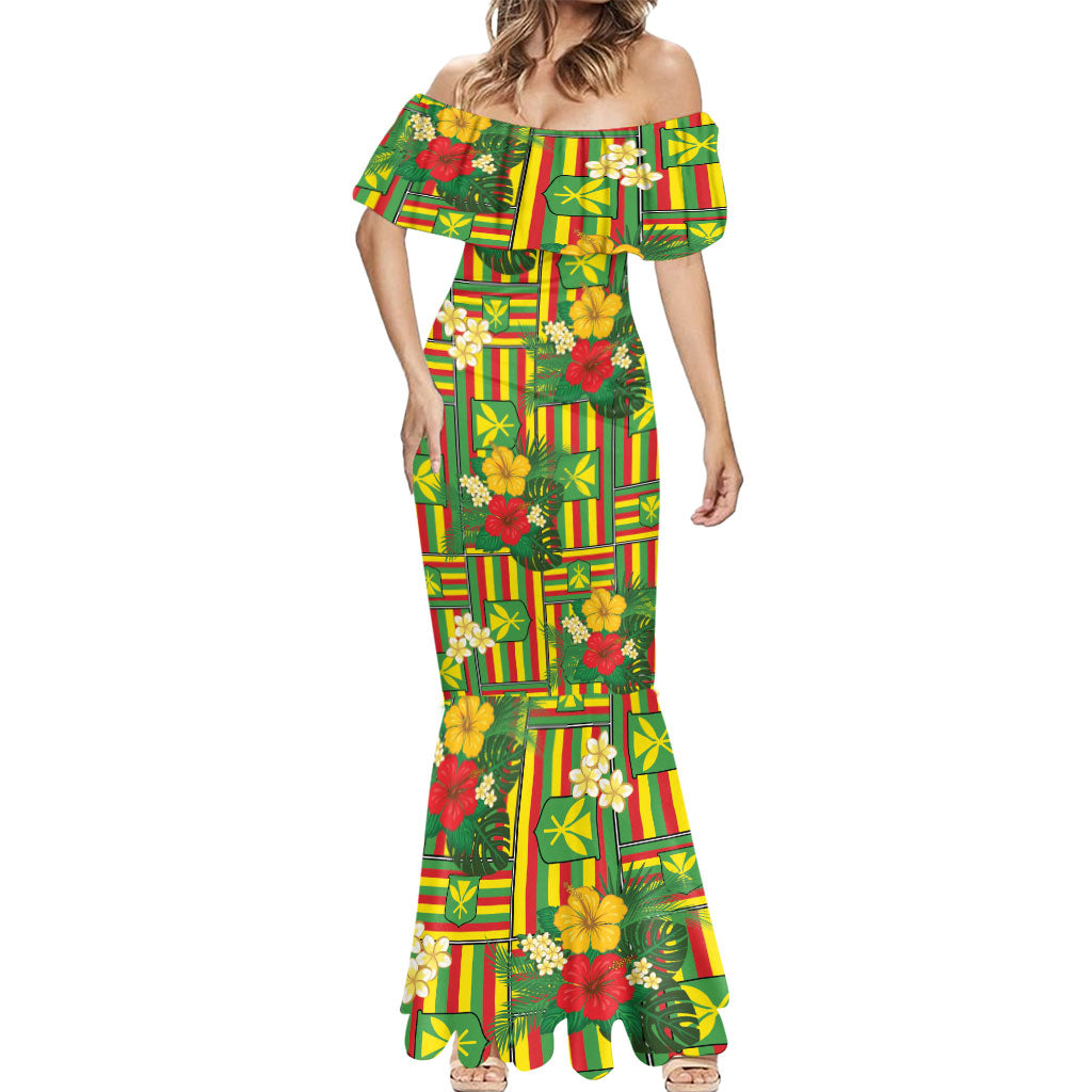 Hawaii Kanaka Maoli Hibiscus Mermaid Dress Hawaiian Flag Motif
