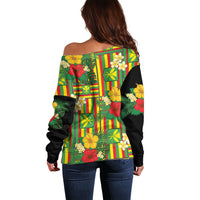 Hawaii Kanaka Maoli Hibiscus Off Shoulder Sweater Hawaiian Flag Motif