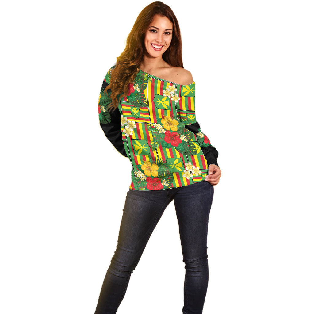 Hawaii Kanaka Maoli Hibiscus Off Shoulder Sweater Hawaiian Flag Motif