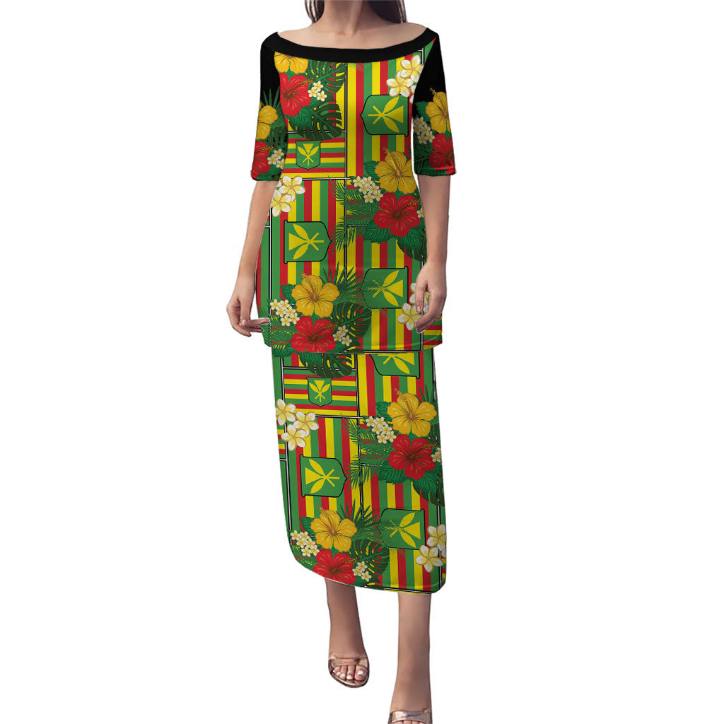 Hawaii Kanaka Maoli Hibiscus Puletasi Hawaiian Flag Motif LT9 Long Dress Green - Polynesian Pride
