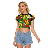 Hawaii Kanaka Maoli Hibiscus Raglan Cropped T Shirt Hawaiian Flag Motif