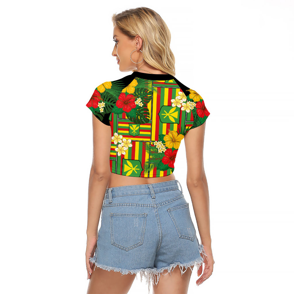 Hawaii Kanaka Maoli Hibiscus Raglan Cropped T Shirt Hawaiian Flag Motif