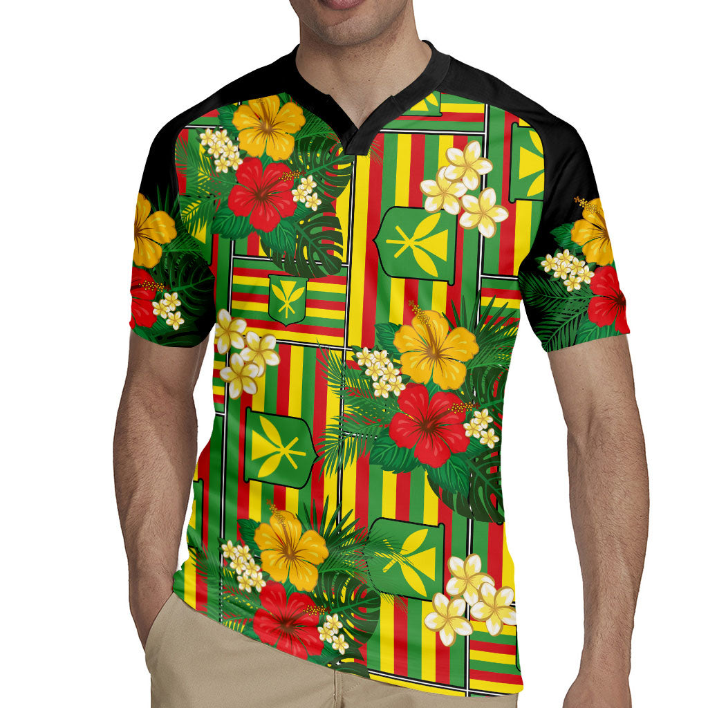Hawaii Kanaka Maoli Hibiscus Rugby Jersey Hawaiian Flag Motif