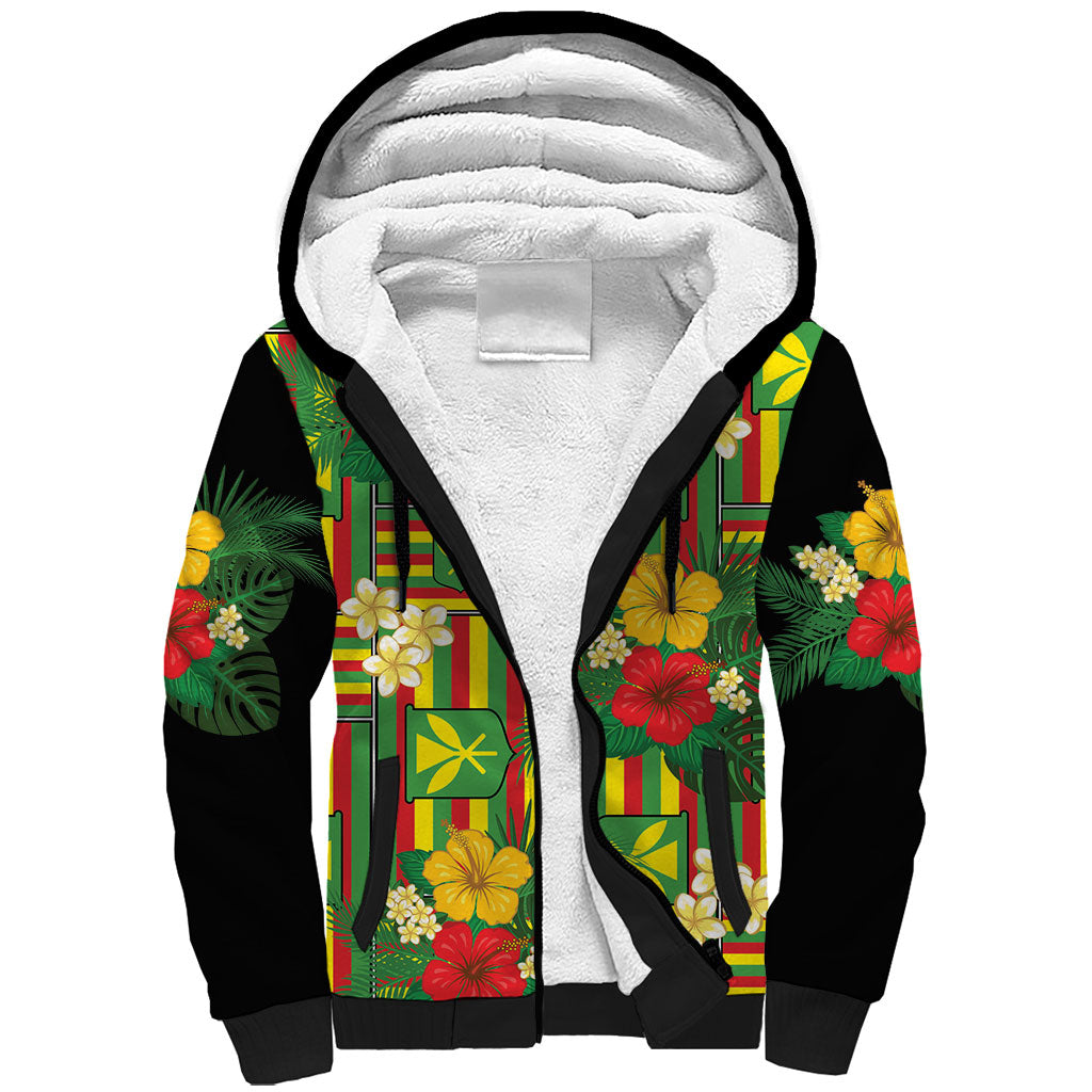 Hawaii Kanaka Maoli Hibiscus Sherpa Hoodie Hawaiian Flag Motif