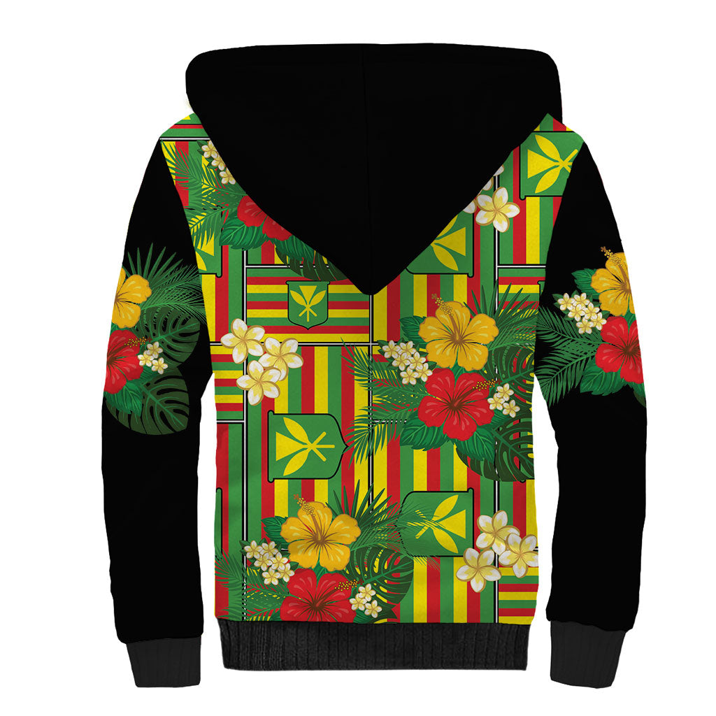 Hawaii Kanaka Maoli Hibiscus Sherpa Hoodie Hawaiian Flag Motif