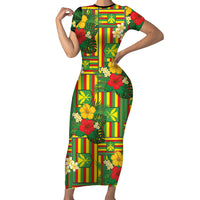 Hawaii Kanaka Maoli Hibiscus Short Sleeve Bodycon Dress Hawaiian Flag Motif