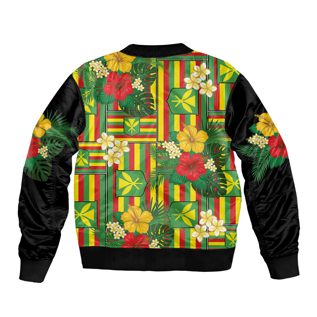 Hawaii Kanaka Maoli Hibiscus Sleeve Zip Bomber Jacket Hawaiian Flag Motif